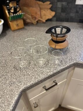 SET: Bodum 17 ounce pour over coffee maker w/ 3 double wall glasses
